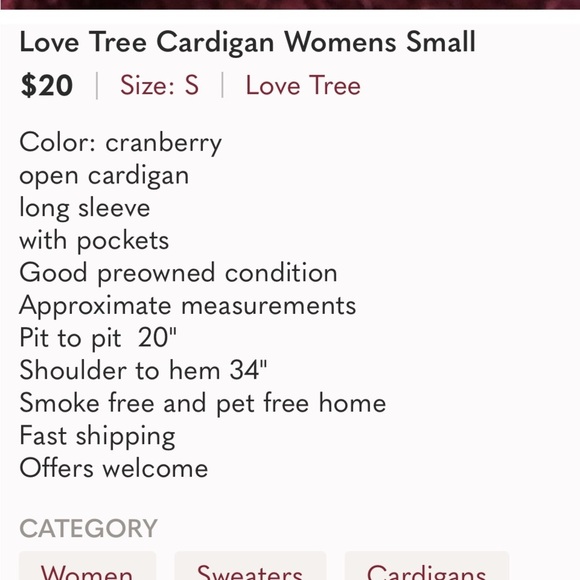Love Tree Cardigan Womens S eyelash fuzzy maroon burgundy - Picture 8 of 9